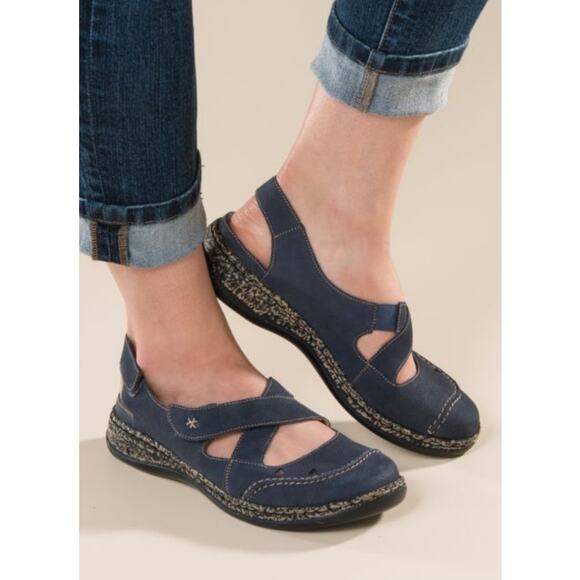 Rieker Daisy Blue Suede Cross Strap Comfort Walking Sandals Women's Size 41 9 - Picture 1 of 8